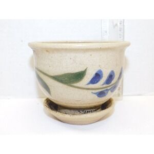 Vintage Stoneware Flower Pot With Saucer 3.5"